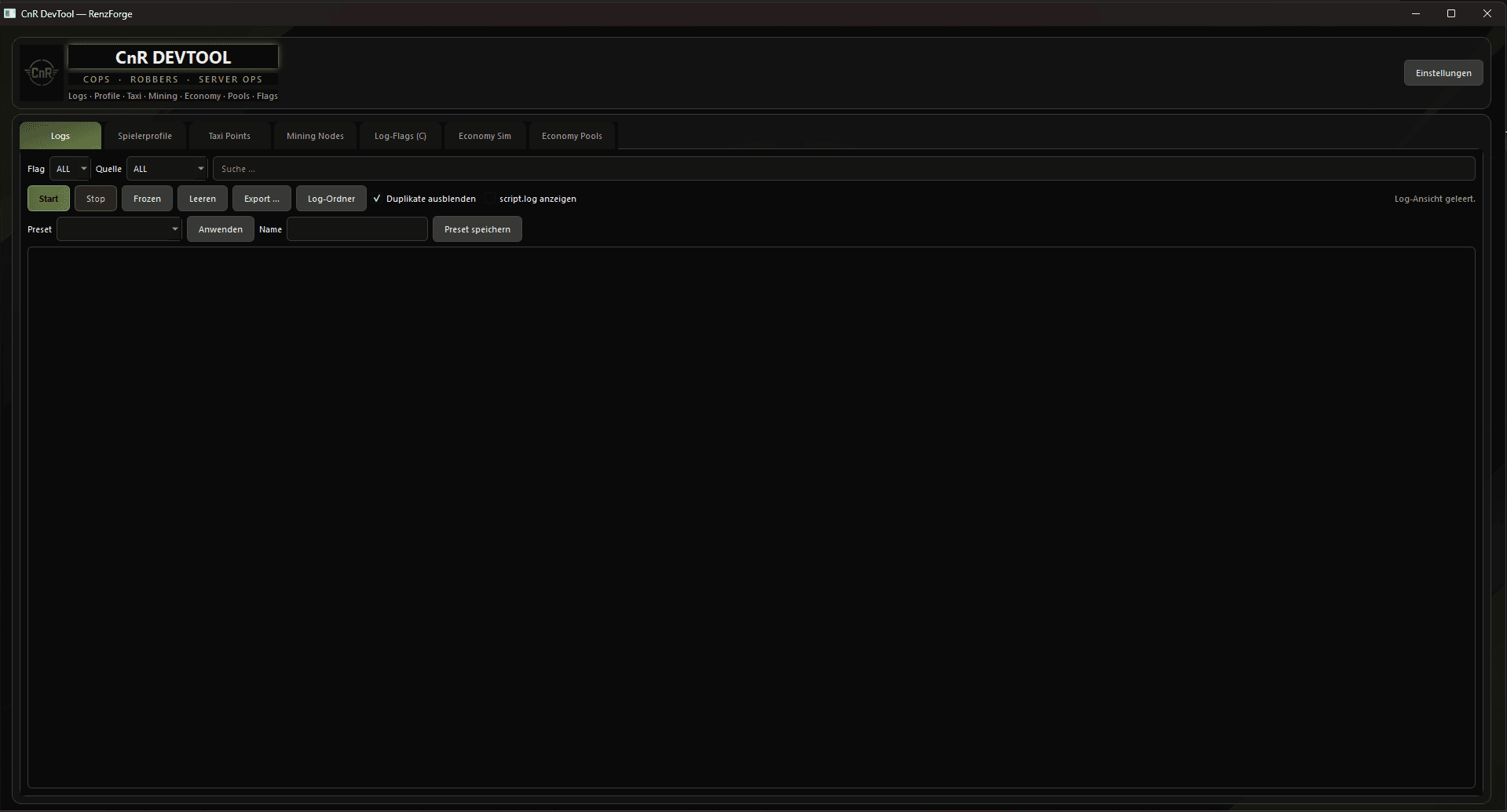 Custom-built CnR DevTool backend interface