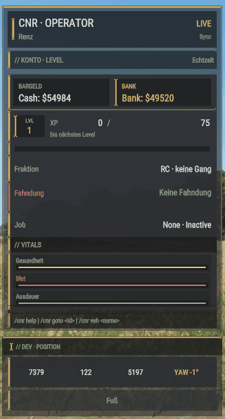 In-game CnR Operator statistics HUD display